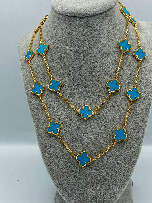 20 motif Turquoise clover necklace 925 silver 18k gold plated 84 cm long