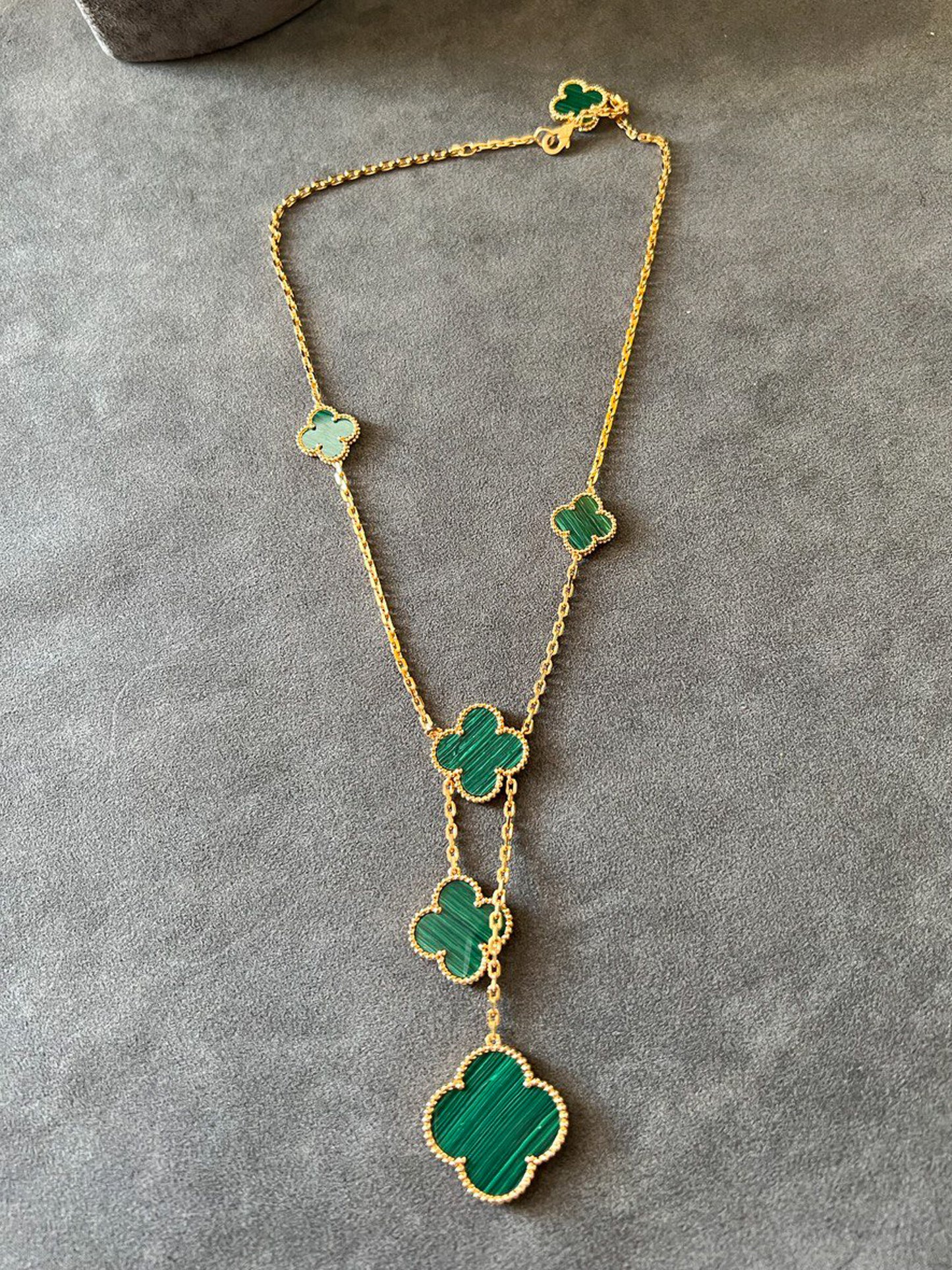 6 motif Malachite clover necklace 925 silver 18k gold plated