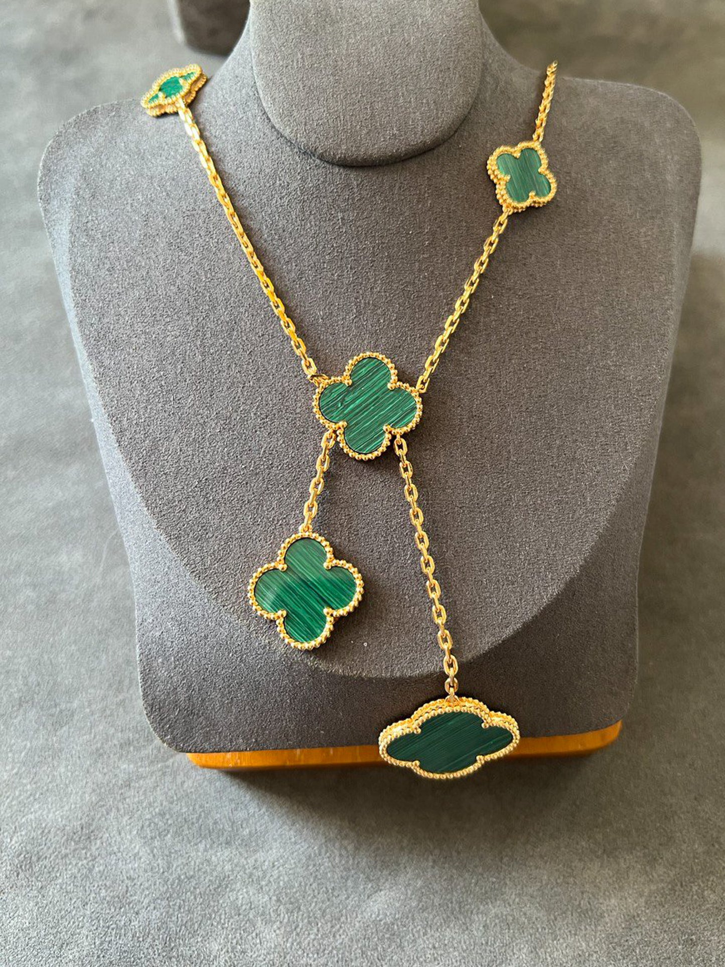 6 motif Malachite clover necklace 925 silver 18k gold plated