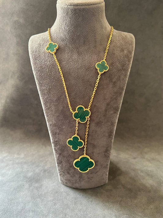 6 motif Malachite clover necklace 925 silver 18k gold plated